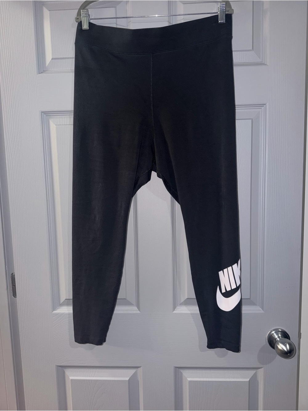 Nike Black Leggings with White Logo - Kids